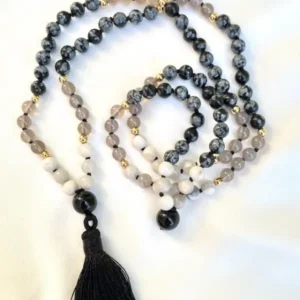 YIN YANG Obsidienne flocon de neige, Agate blanche et grise